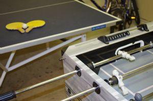 Foosball Table & Ping Pong Table in Two Car Tandem Garage