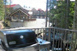 Back Deck with BBQ & View of Creekside Lodge & Pool