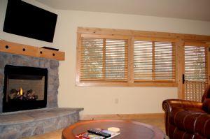 Flatscreen TV, DVD Player, and Fireplace