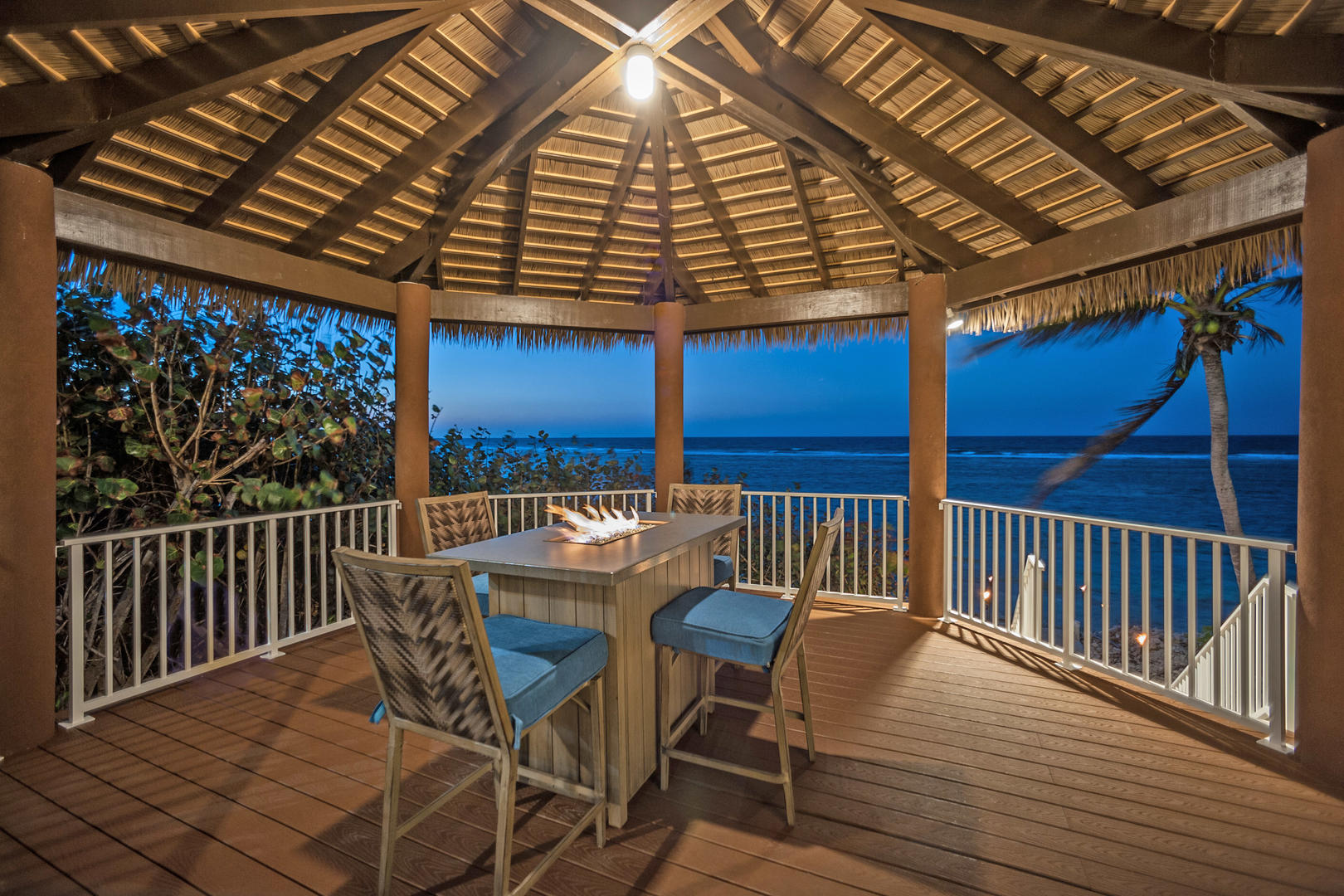 Chill out in the wooden cabana by a nice fire. 