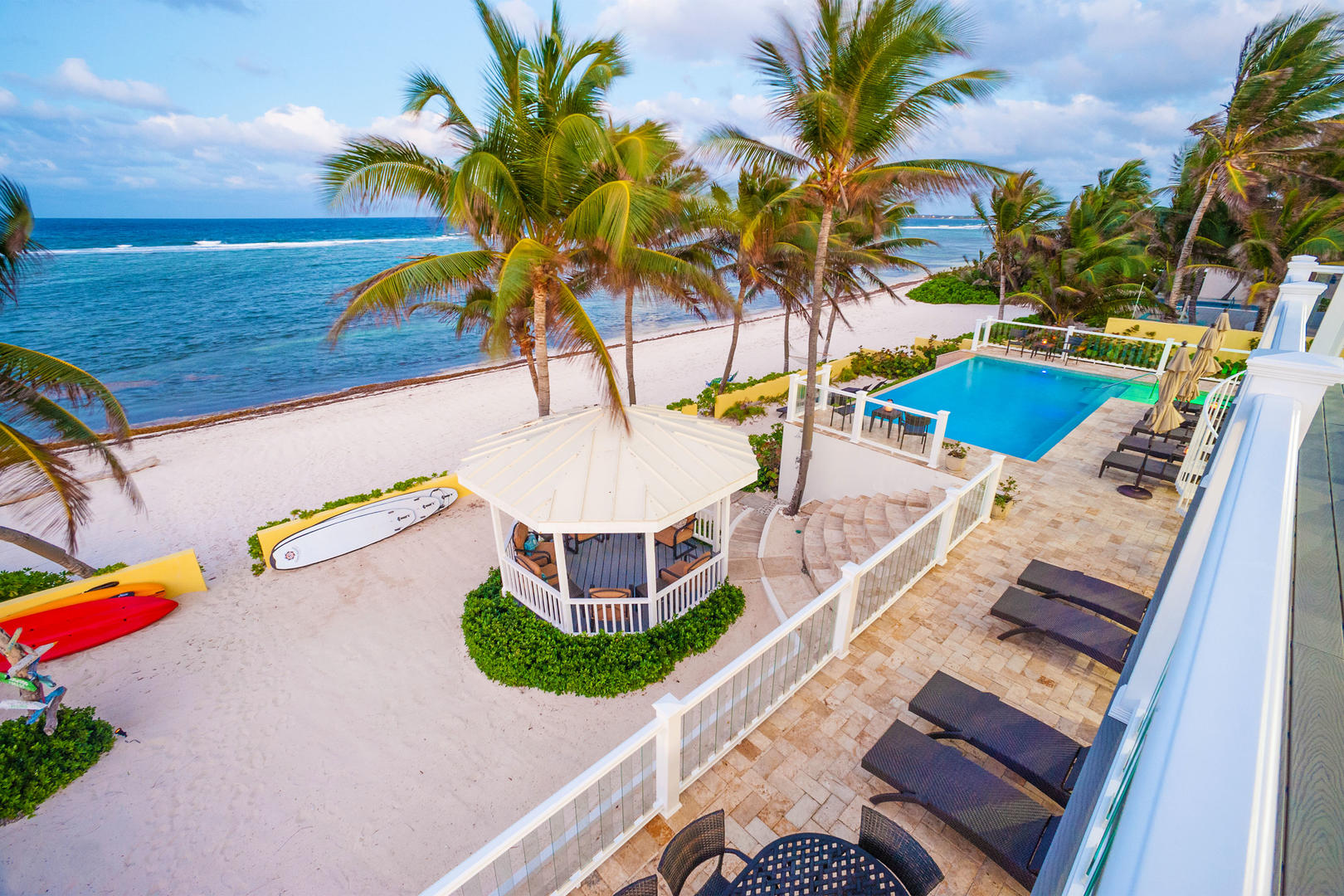 Balcony views of the beach and ocean.