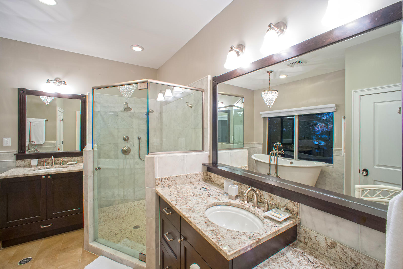 Guest Suite Bathroom with Walk-in Shower and Soaking Tub.