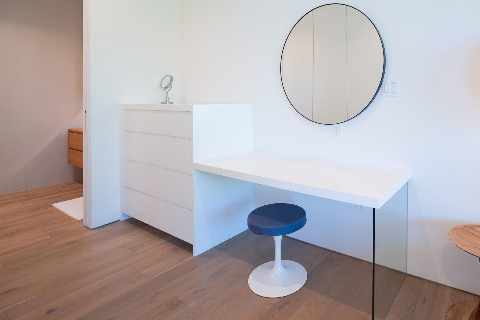 Make-up vanity in king guest bedroom.