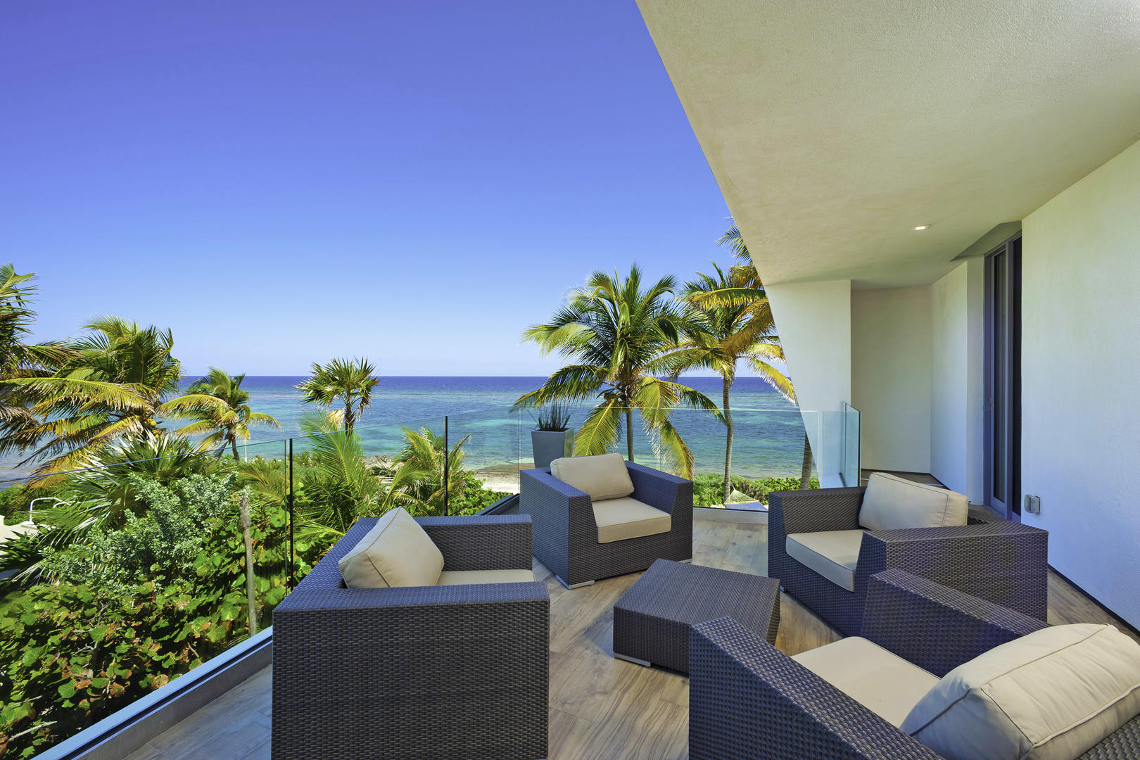 West Terrace seating area with ocean views.