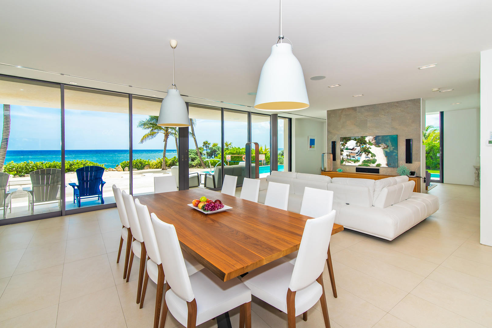 Open concept great room with living and dining area