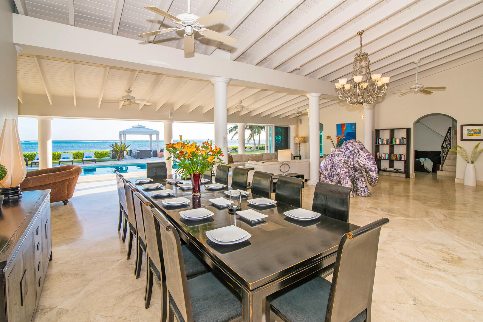 Dine in style at this dining table that can seat 12 people.