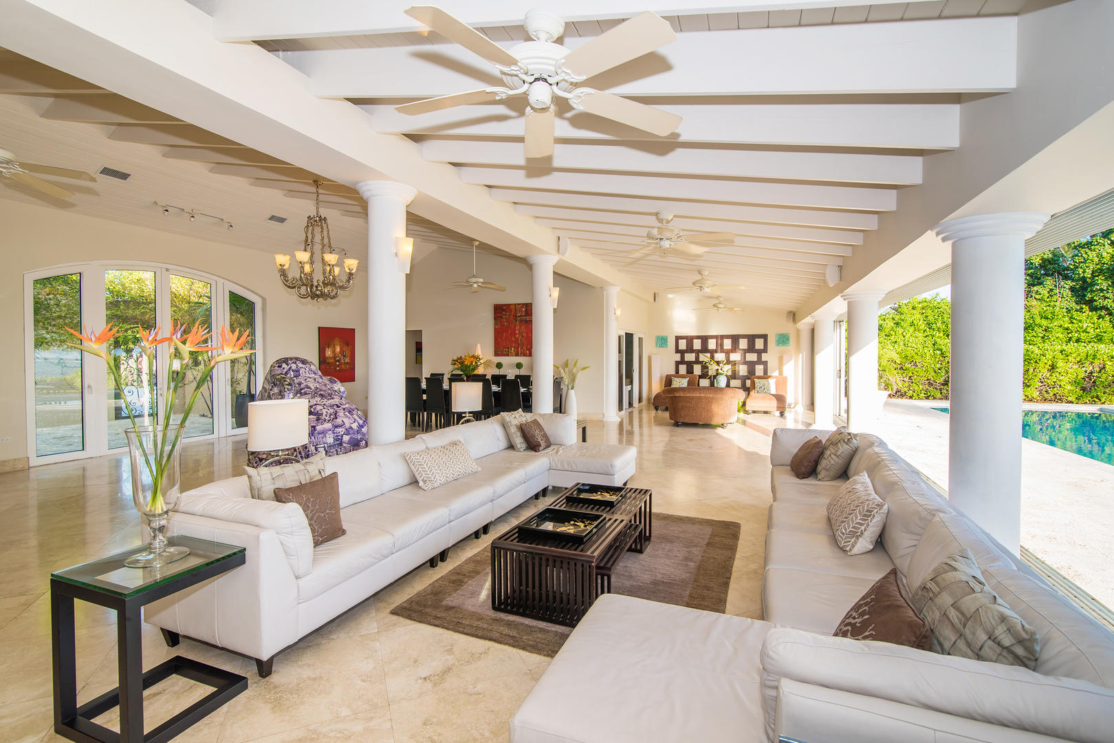 Lounge in the long living room after a day in the sunshine.