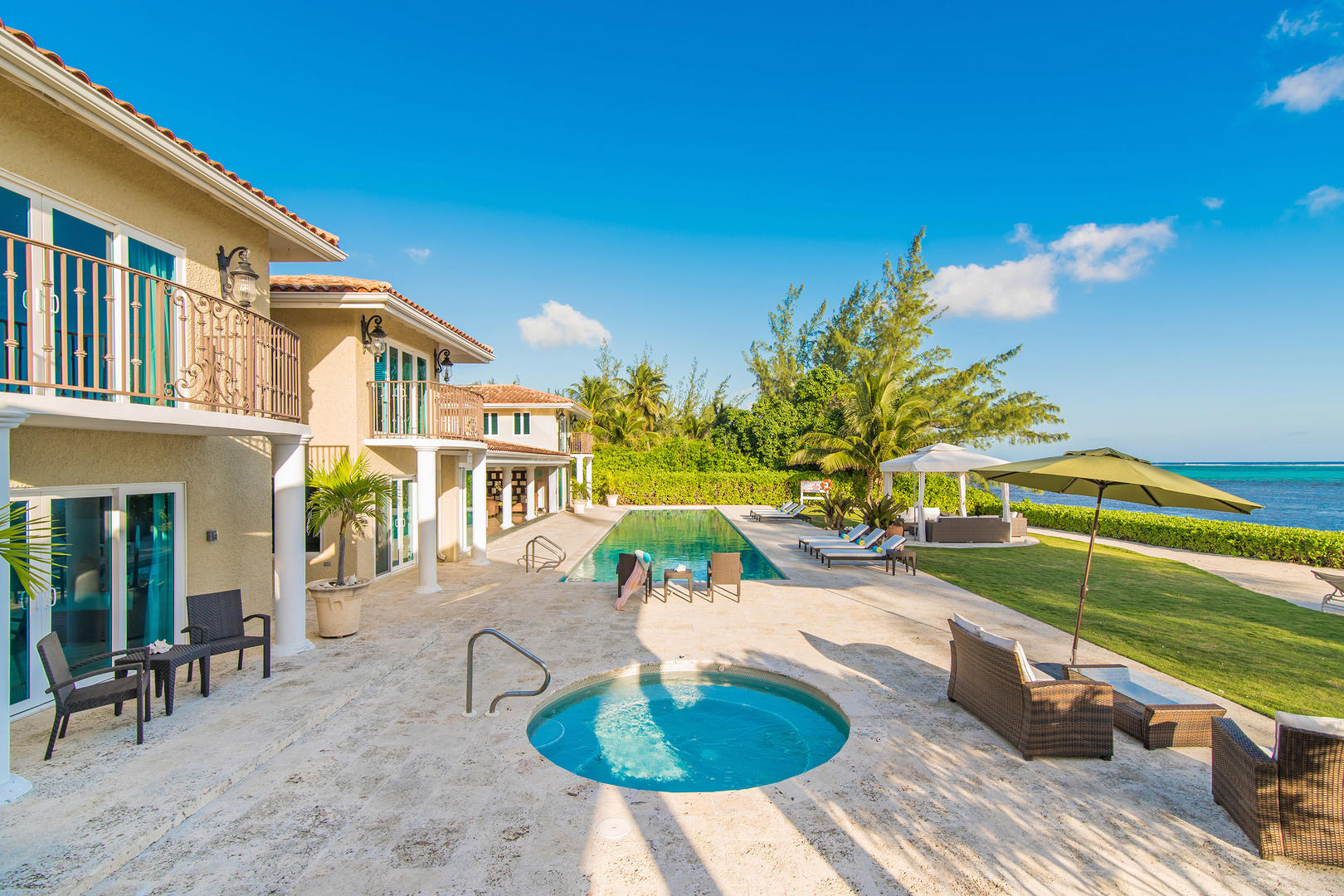 Villa Mora has a 75 foot pool with spa. One of the largest pools on island.
