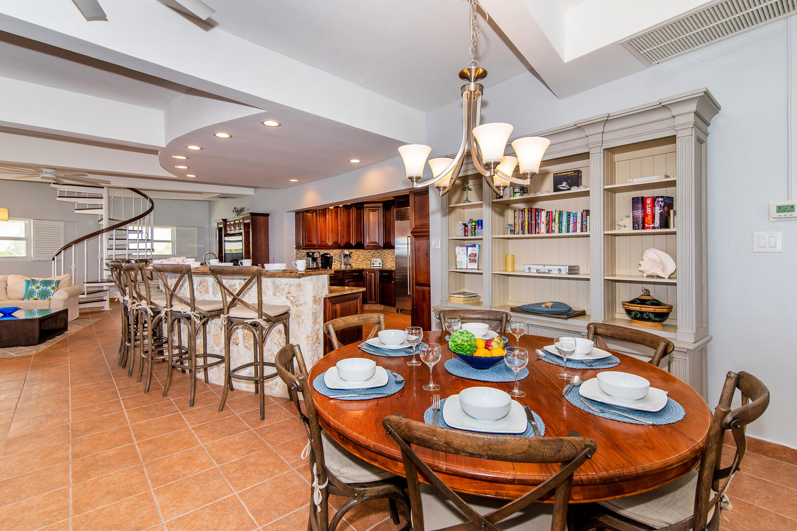 Dine by the kitchen at this table with seating for 6. 