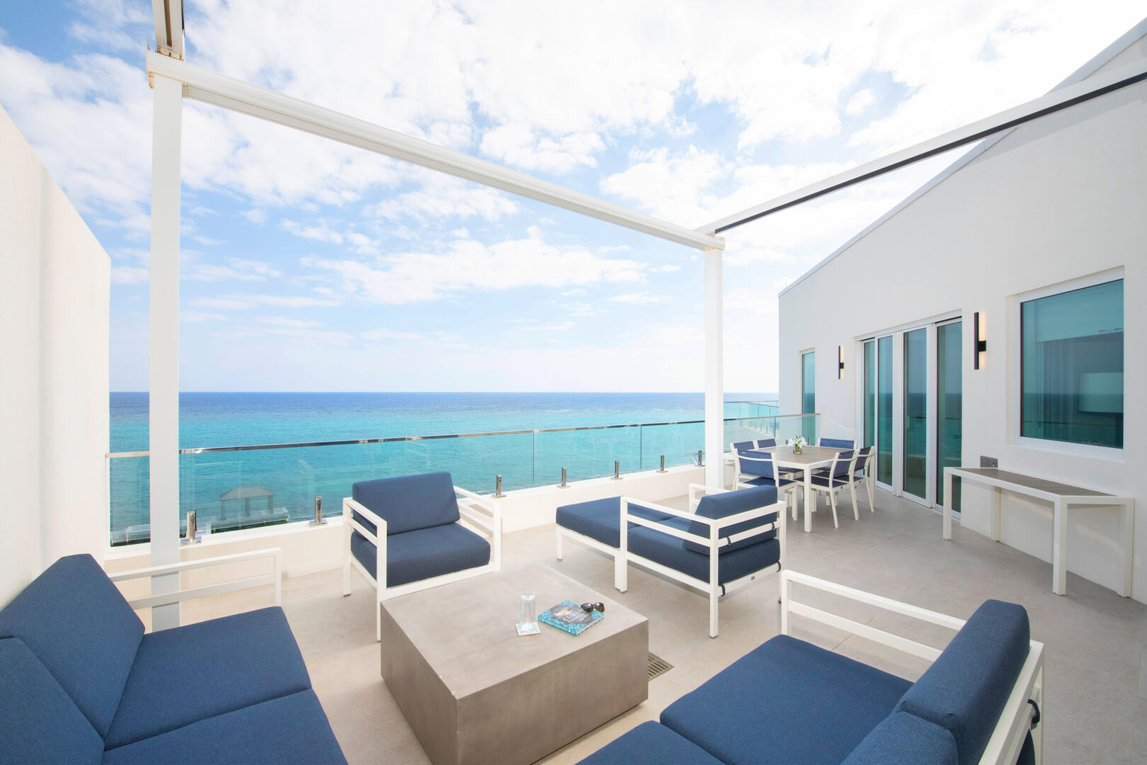 Spacious and furnished balcony.