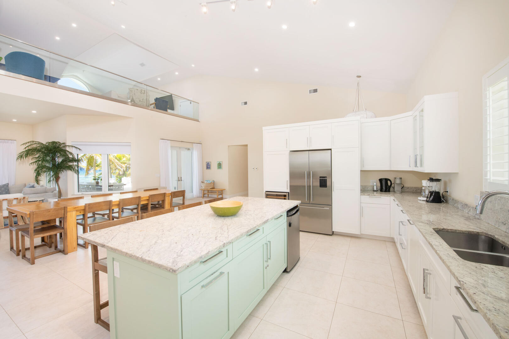 Open design kitchen with modern appliances. 