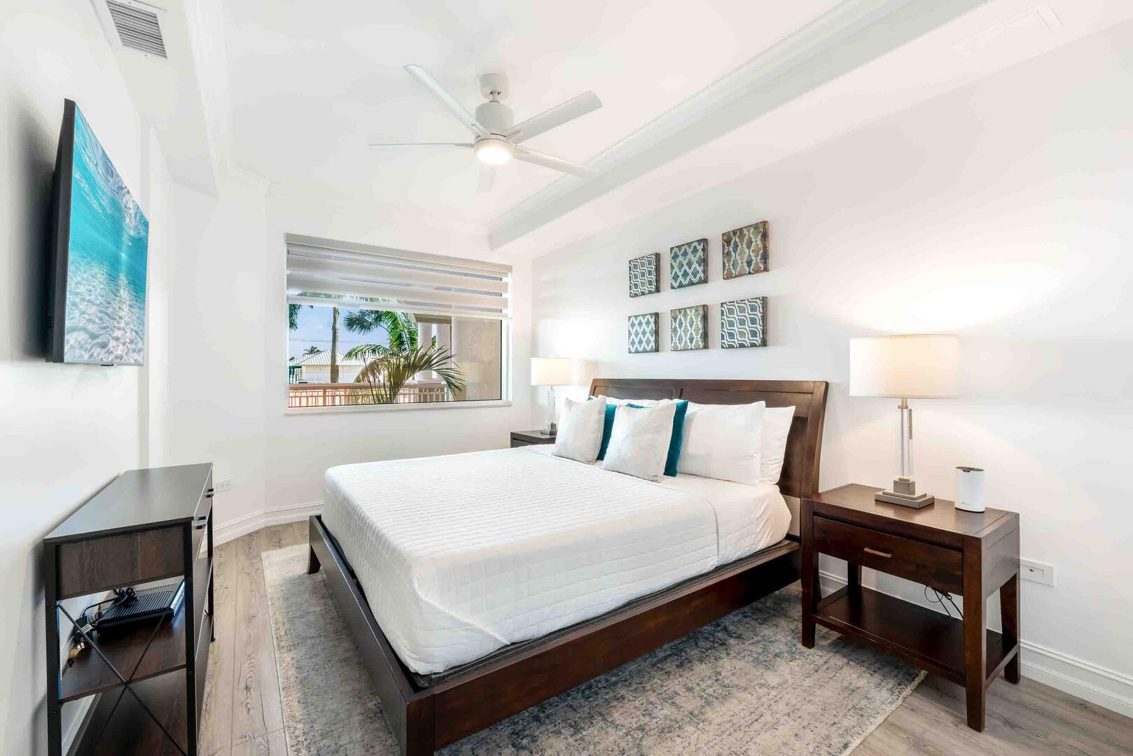 Guest Suite #1 with king bed and HD cable television. 