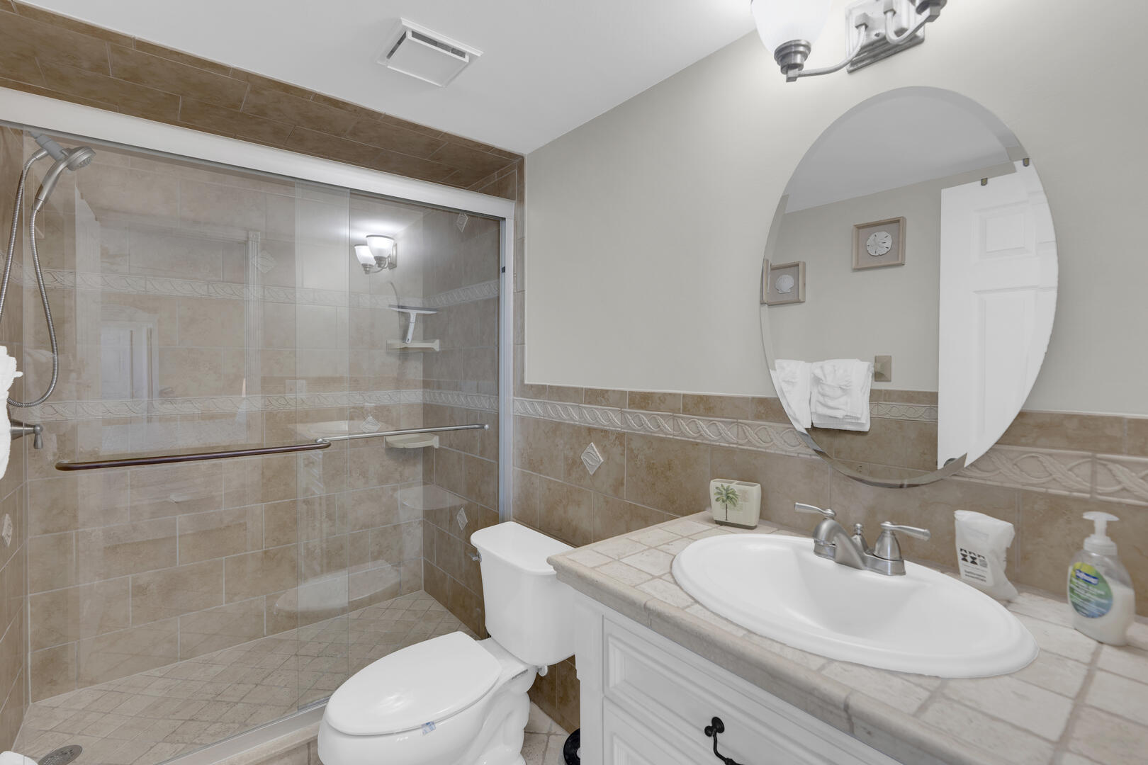 Walk in shower in bathroom
