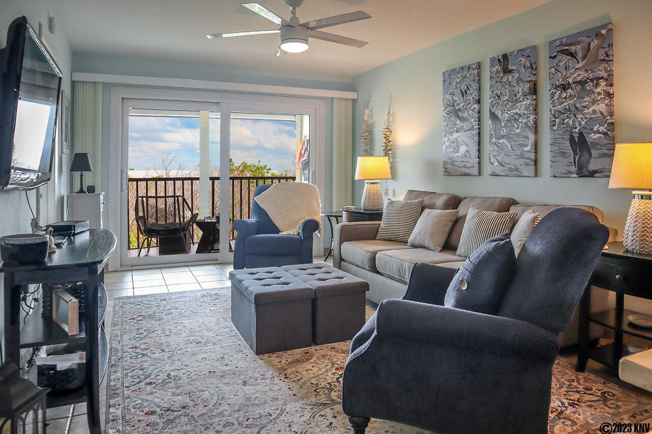 Open floor plan for living areas enjoys an island view