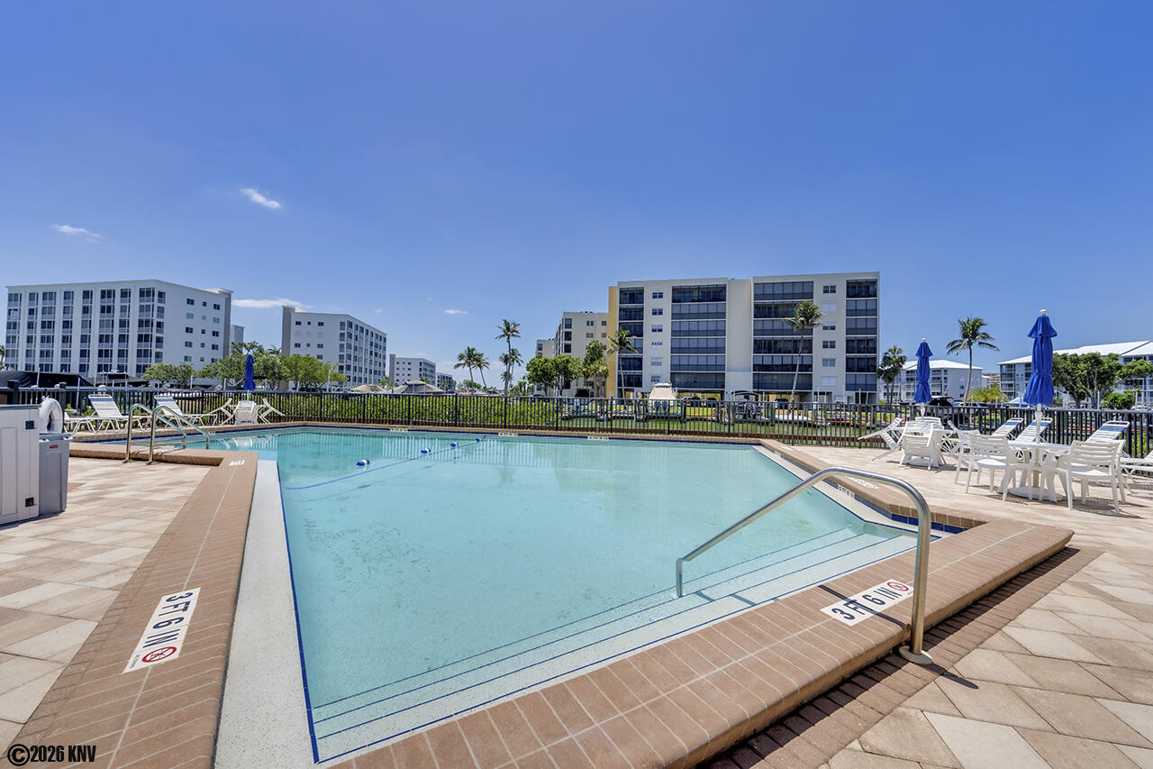 Resort Sized Heated Pool and Sundeck sits waterside