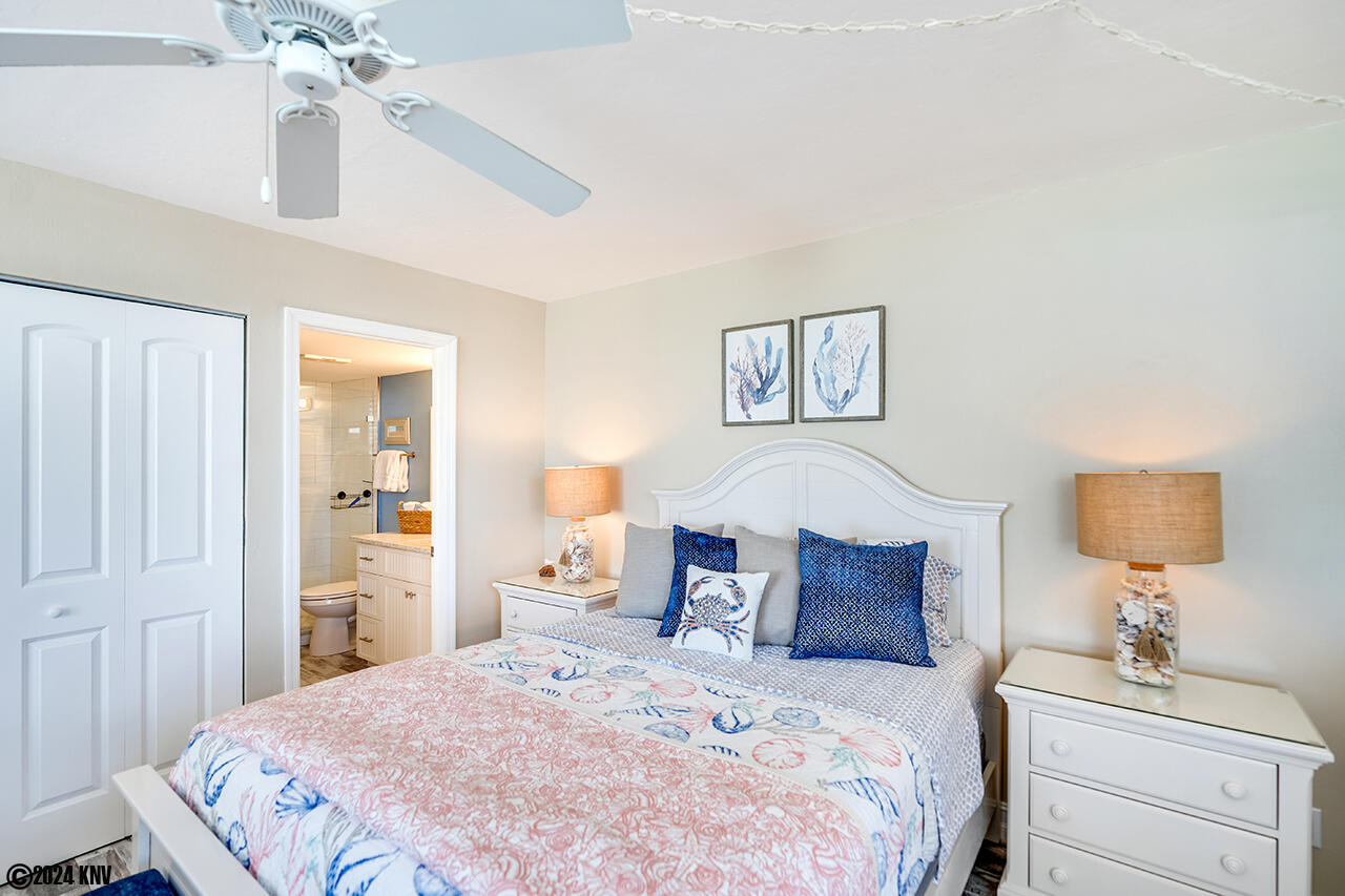 Decorated with tropical flair, the beautiful Bedroom welcomes you to a wonderful night's sleep