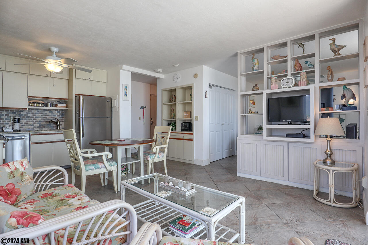 Custom designed wall unit holds the TV