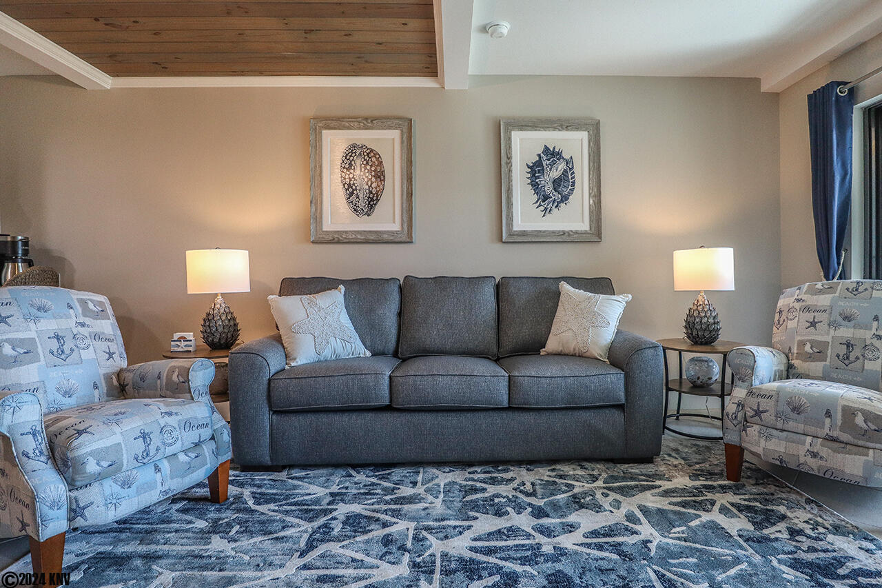 Seas The Day! Comfortable and beautiful furnishings include a HUGE TV and a Sleeper Sofa for overnight guest. 