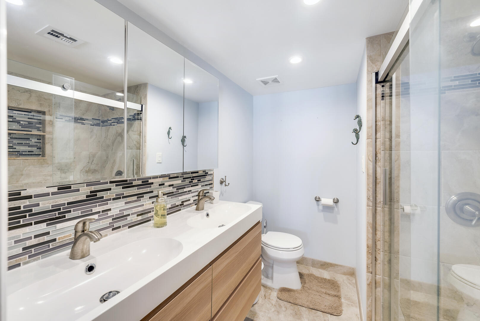 Fabulous Newly Remodeled Master Bath with Double Vanities and Walk In Shower