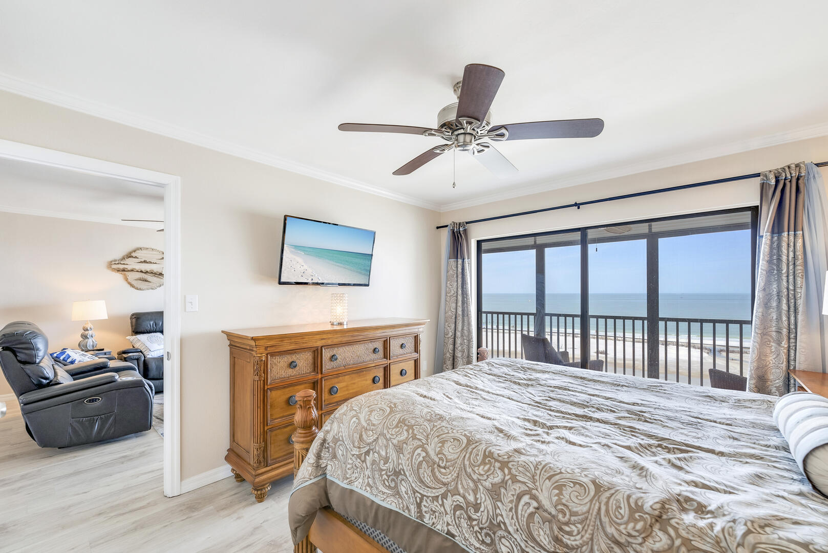 Master Bedroom has its own TV with streaming service and private Lanai Access