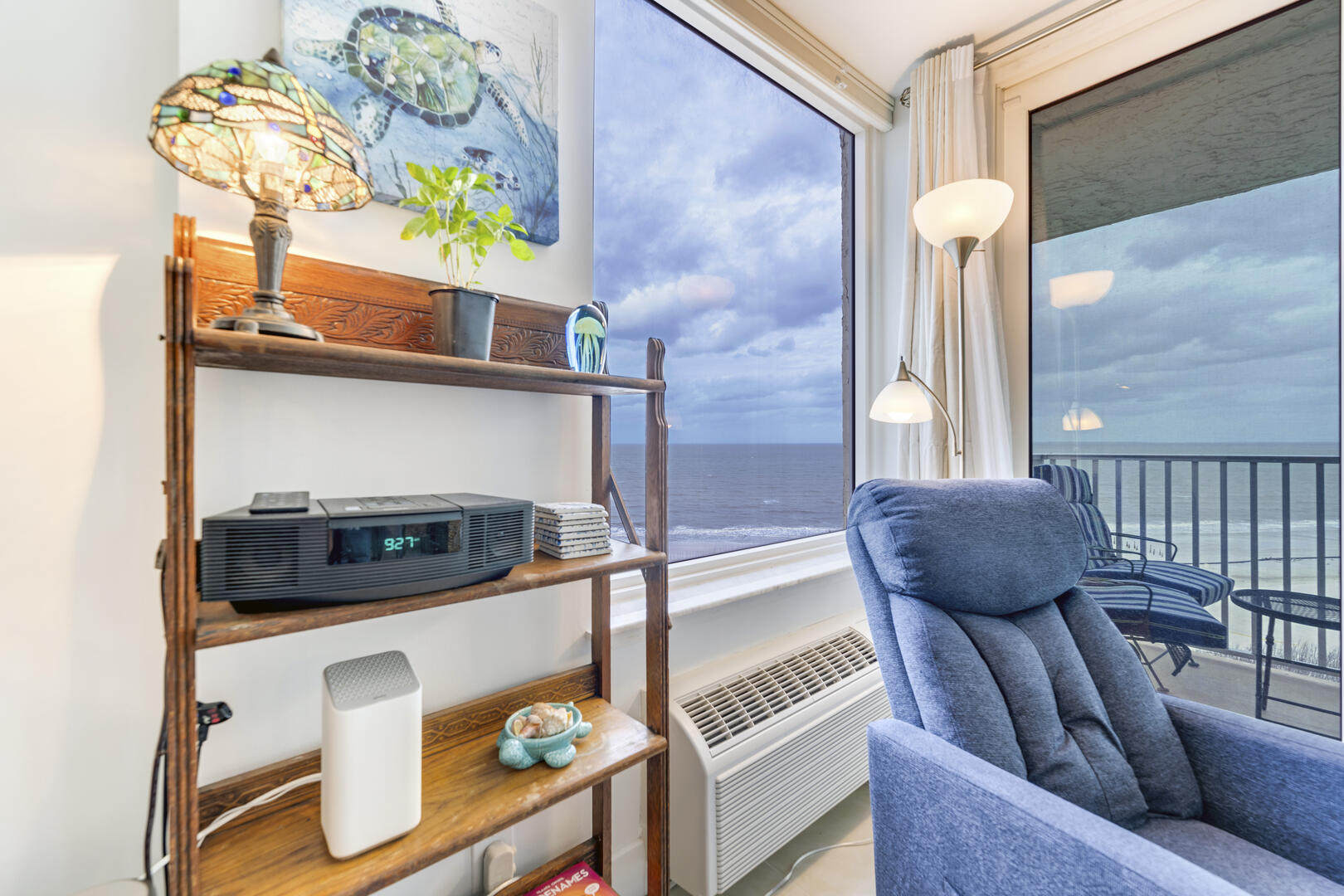 Large windows bring in lots of light and offer great views