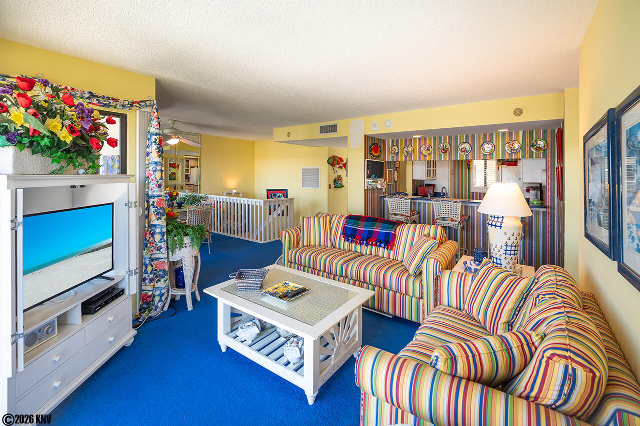 Comfortable furniture, TV and loads of fun decor!