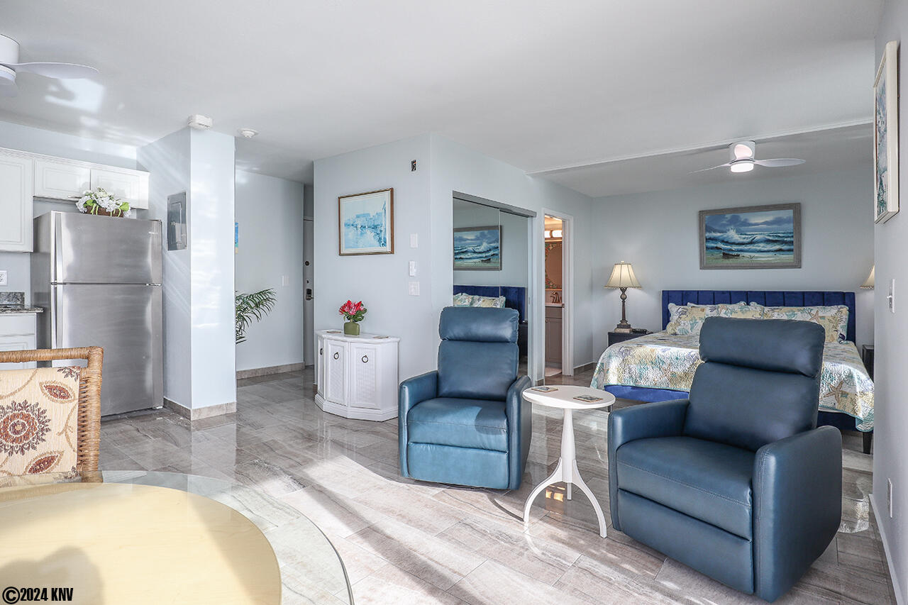 Two recliners and a large screen TV enhance these very comfortable accommodations