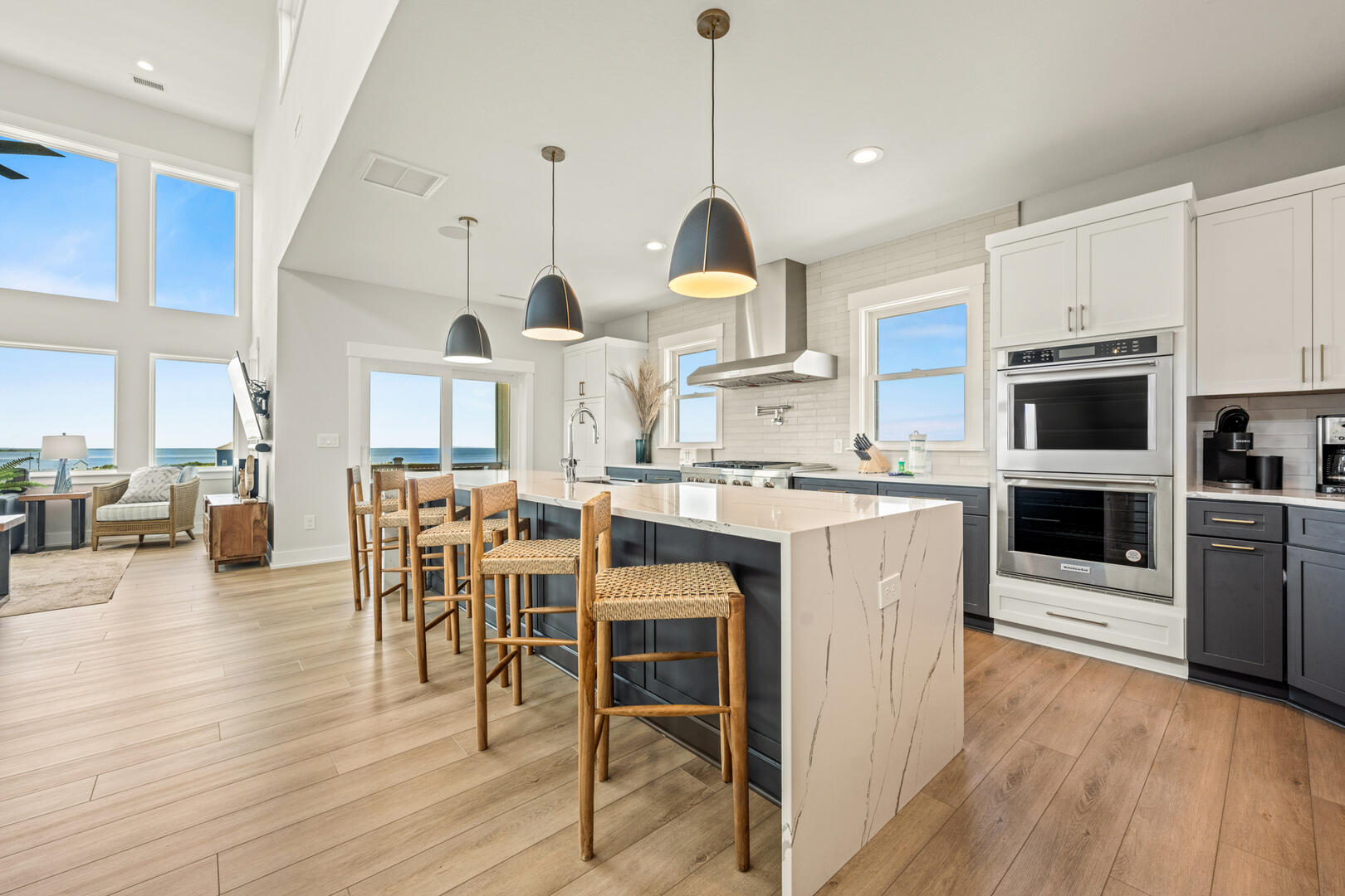 Gourmet Kitchen with Bar Seating and Sound Views on Fourth Level