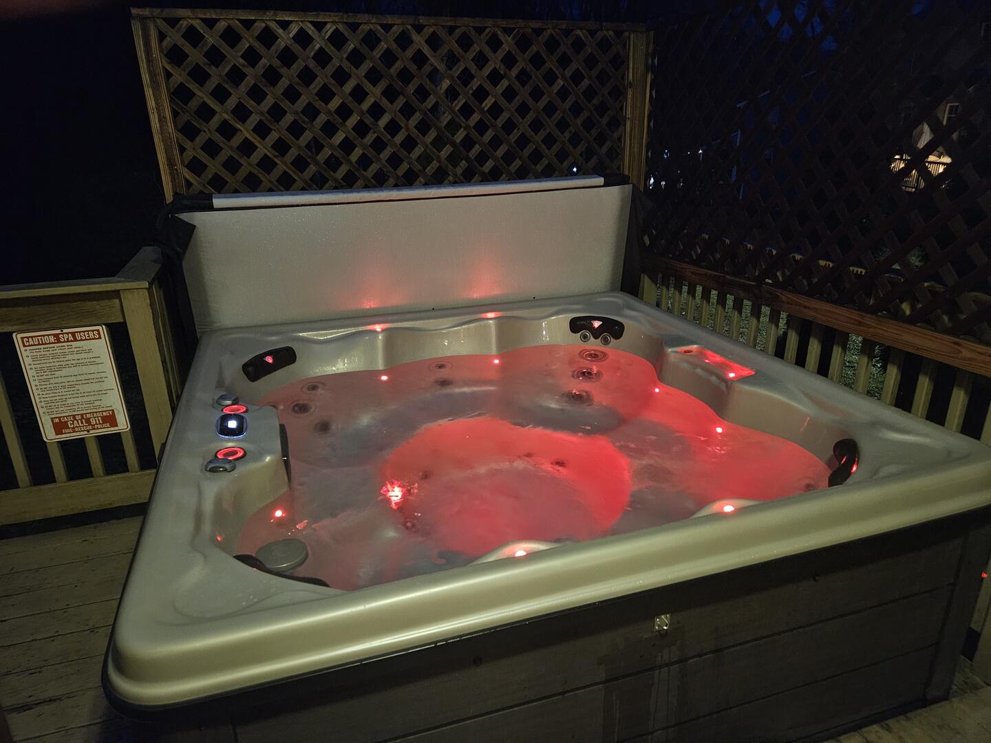 Hot Tub at night. Privacy fencing