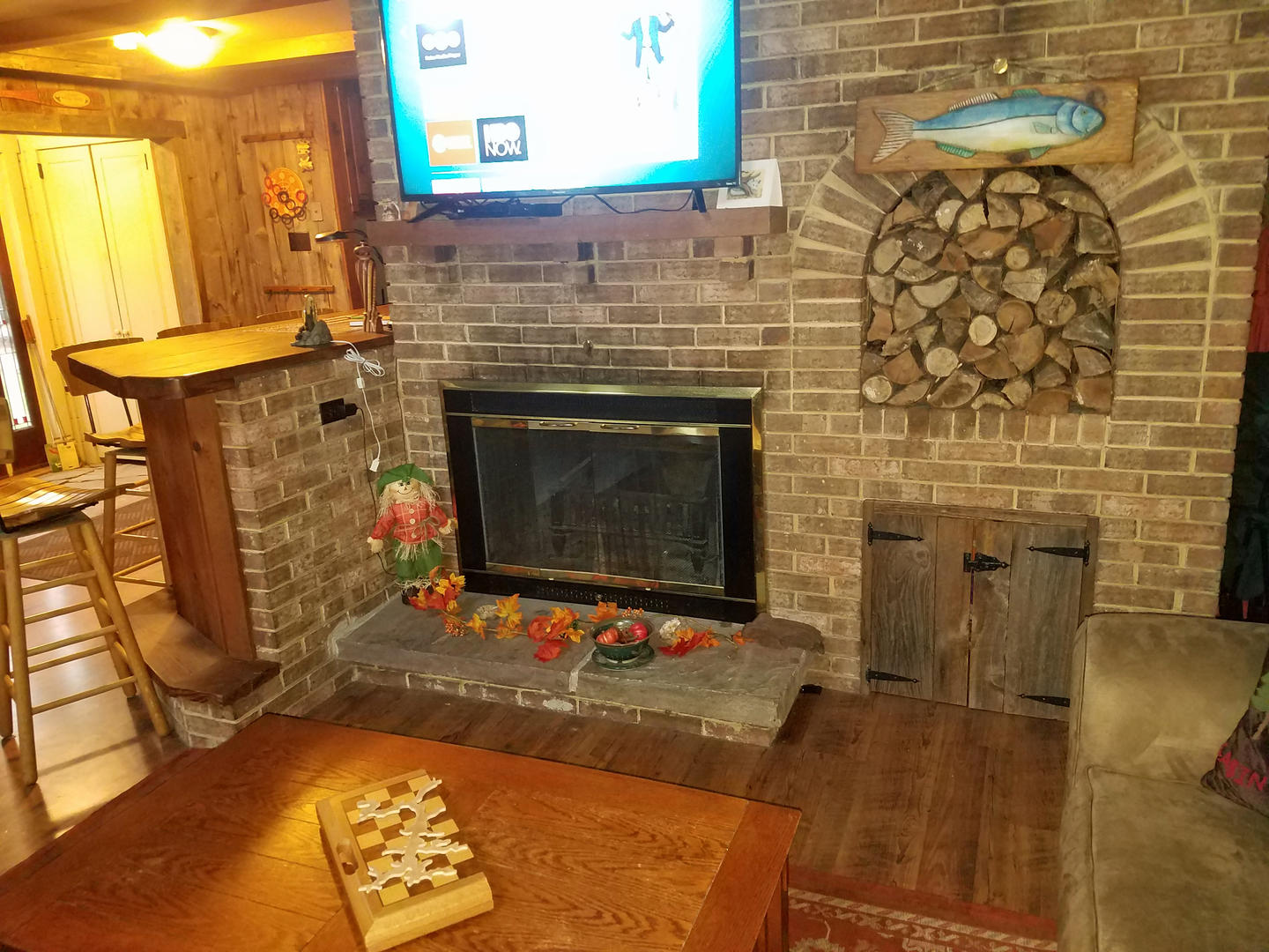 Living Room TV. Fireplace