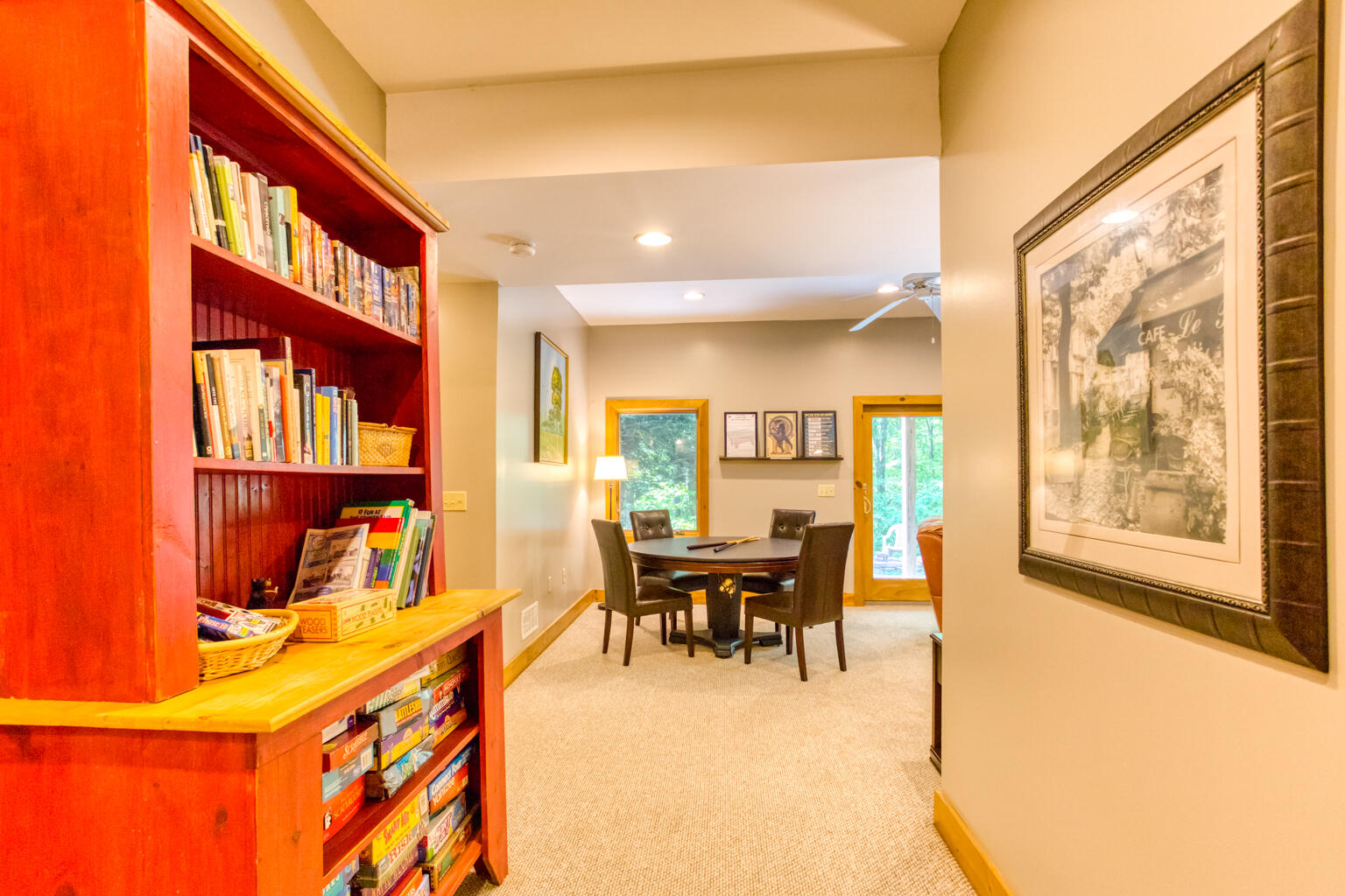 Game Room approach. Book shelves