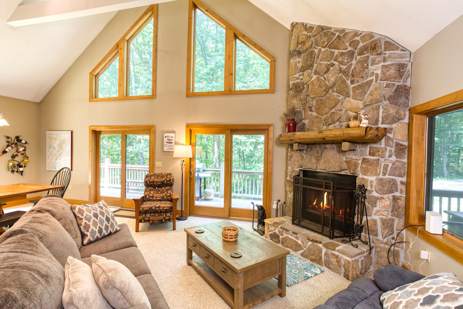 Living Room seating. Wood Fireplace