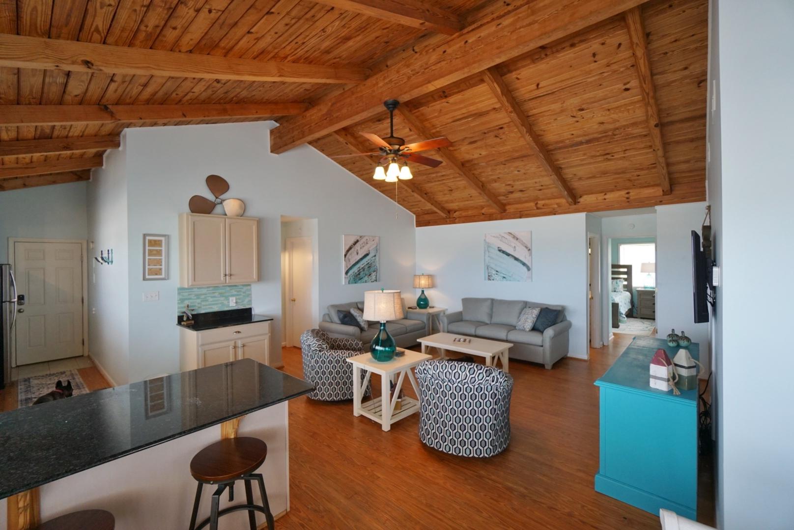 Living Room with vaulted ceilings