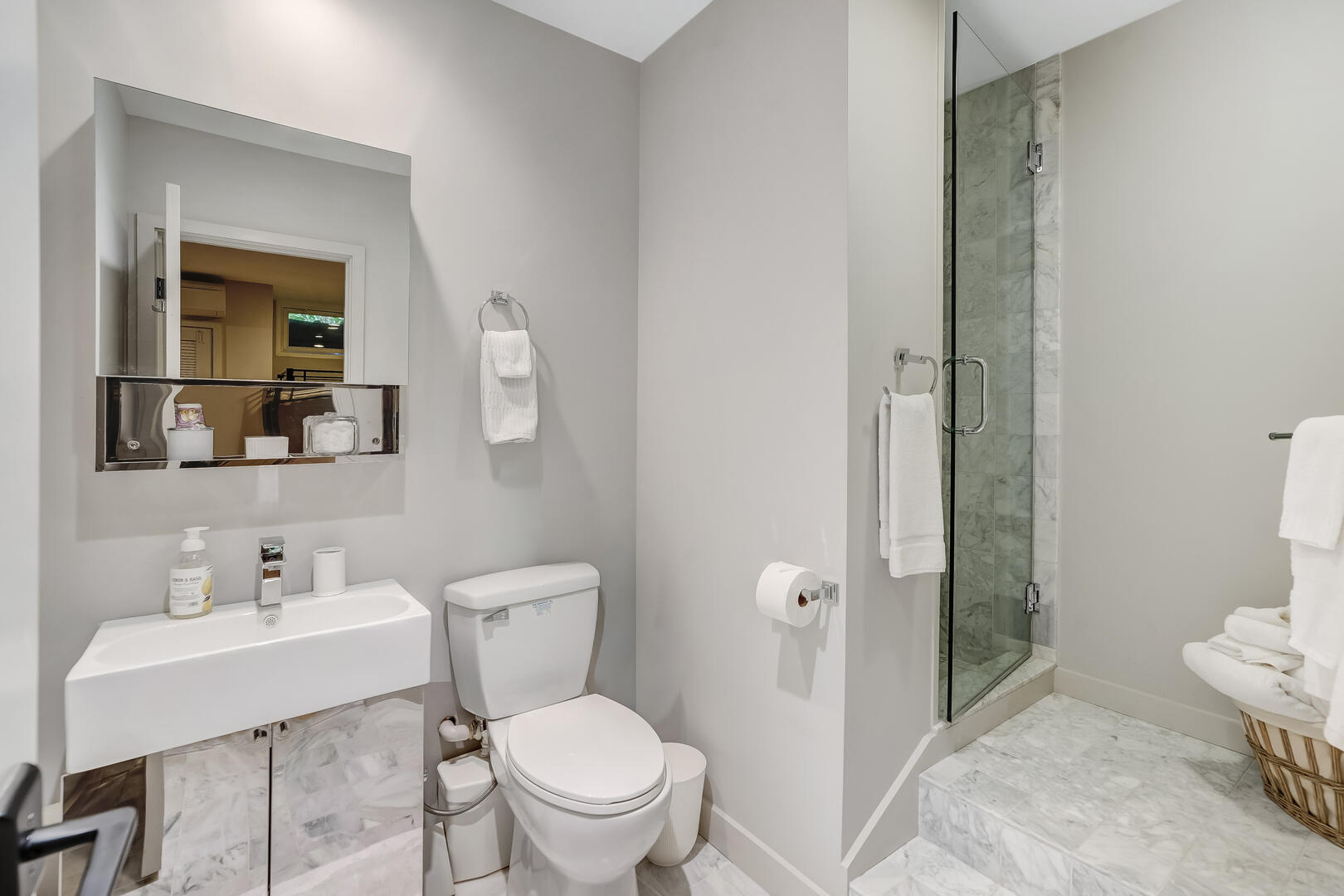 Hall Bath with Shower Stall, Lower Level Guest House