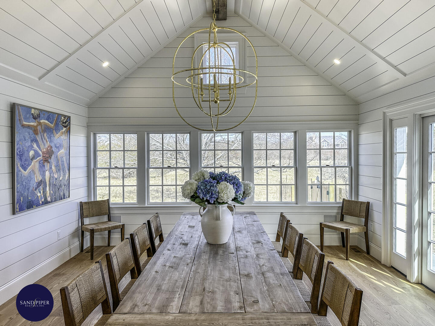 Dining Room with Seating for 12, French Doors to Patio