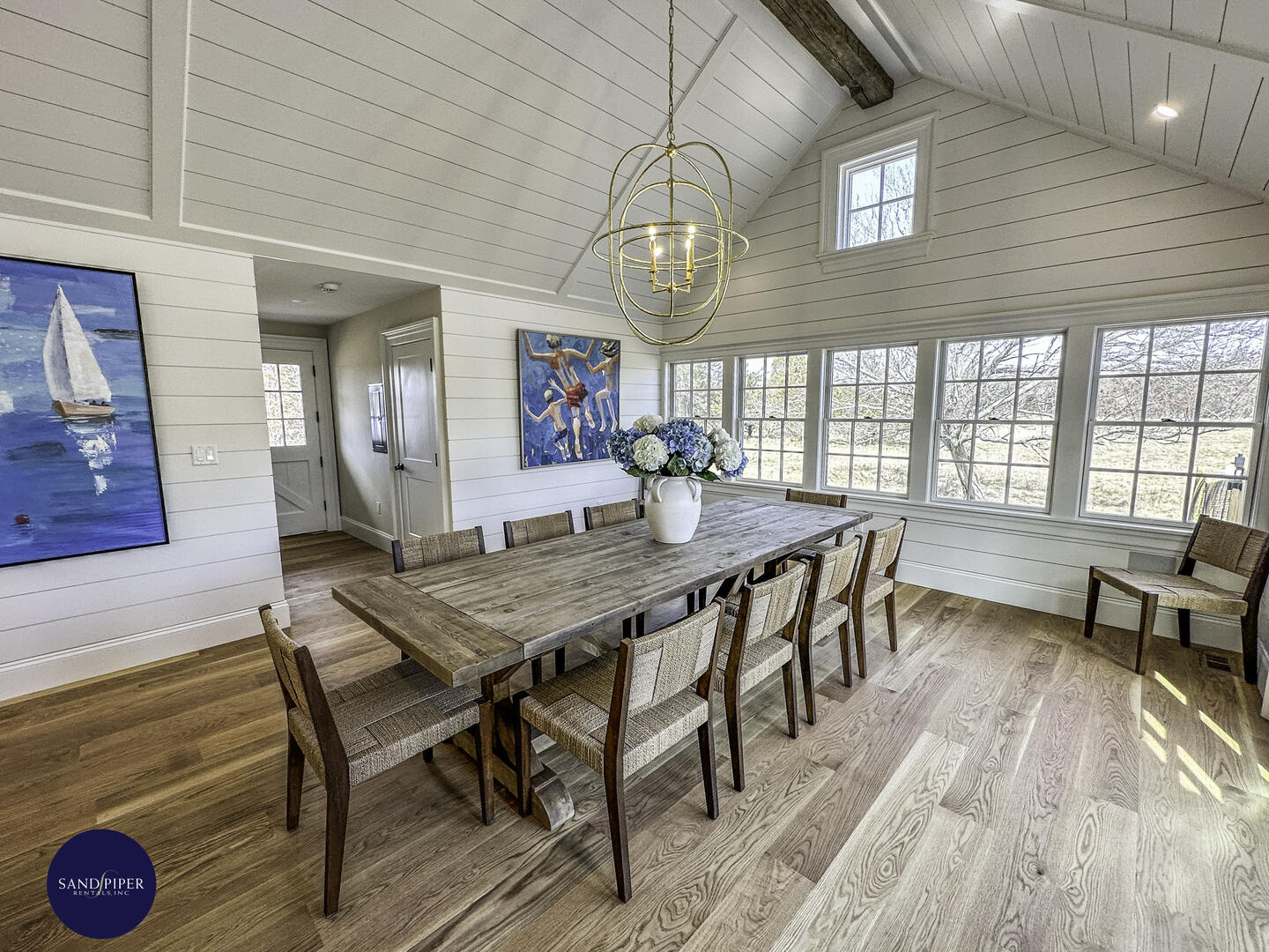 Dining Room with Seating for 12, French Doors to Patio