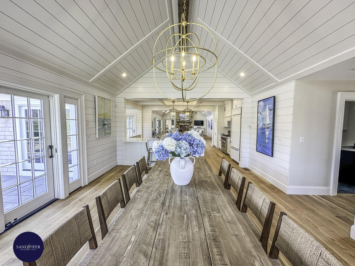 Dining Room with Seating for 12, French Doors to Patio