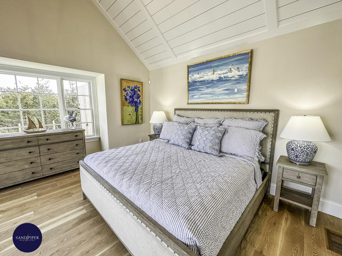 Hallway to BD1, Primary with King Bed, Ensuite Bath, Doors to Pool Area