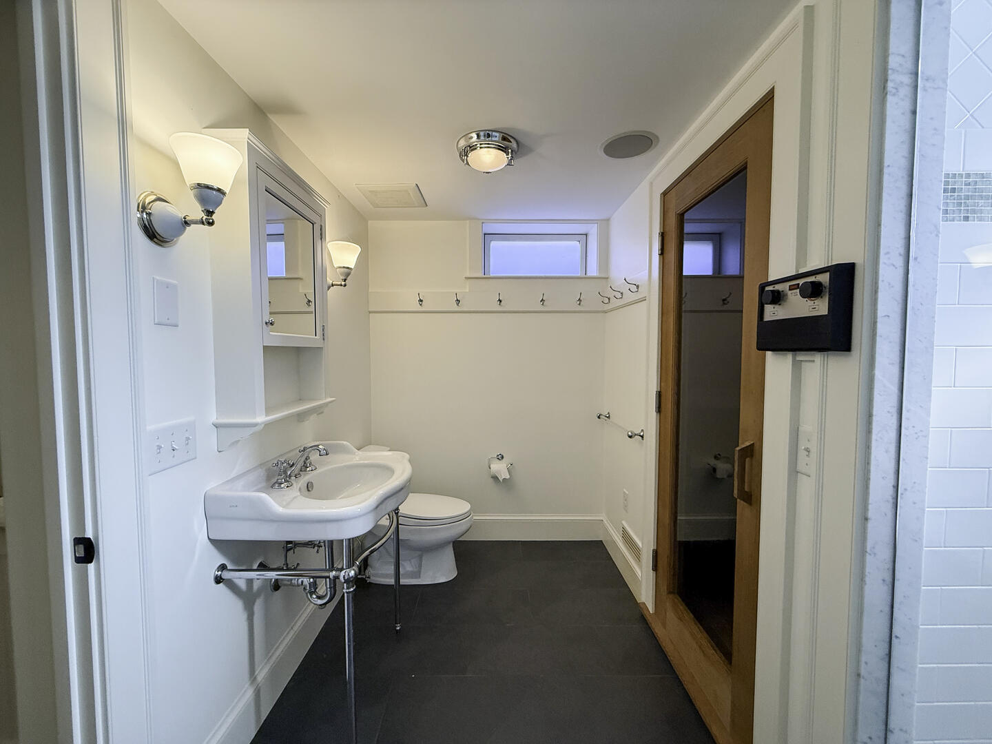 Hall Bath with Shower Stall and Sauna, Lower Level