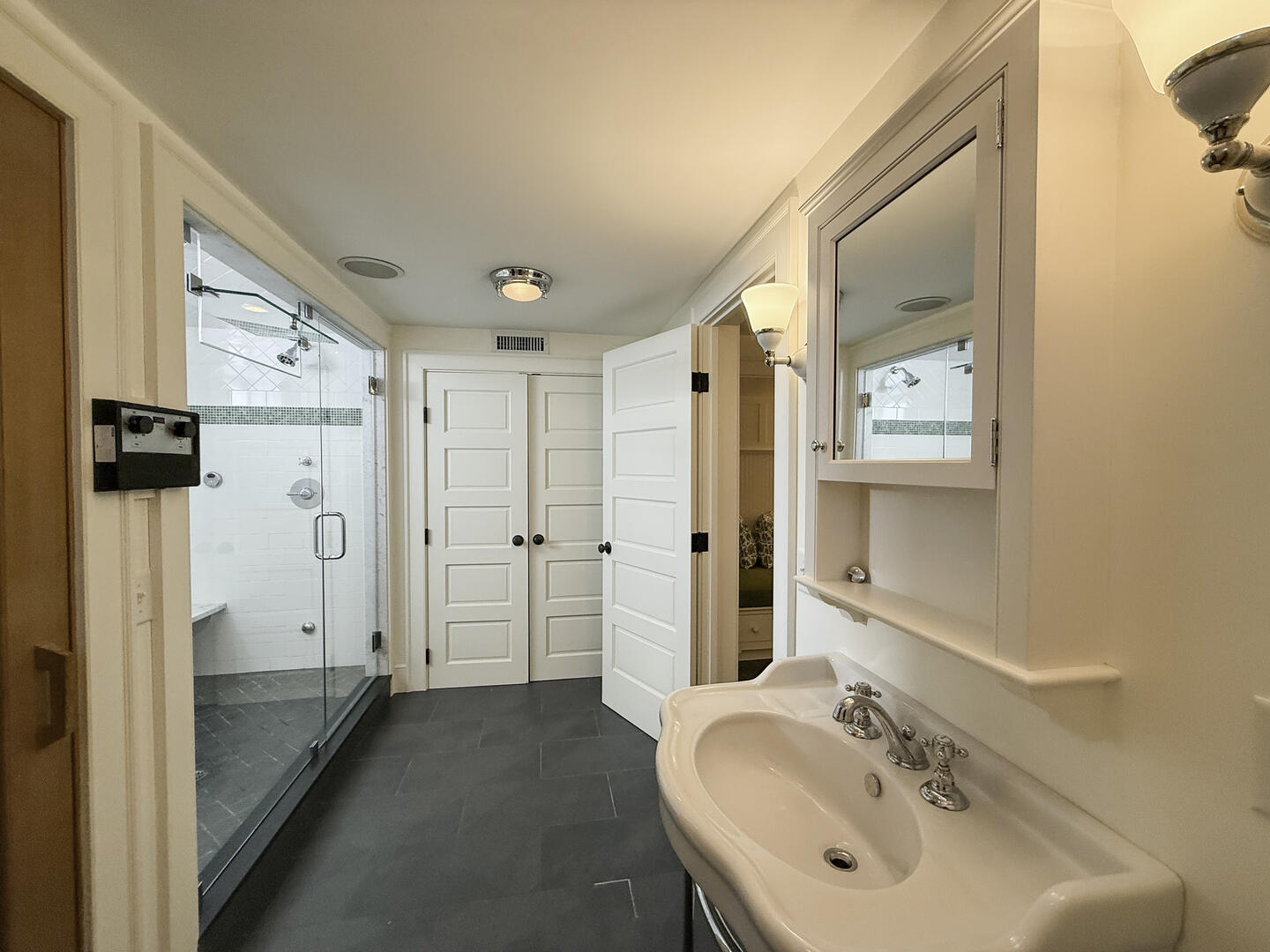 Hall Bath with Shower Stall and Sauna, Lower Level