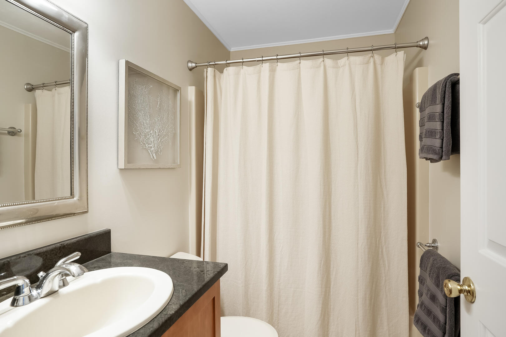 Hall Bath with a Shower Tub Combo, First Floor
