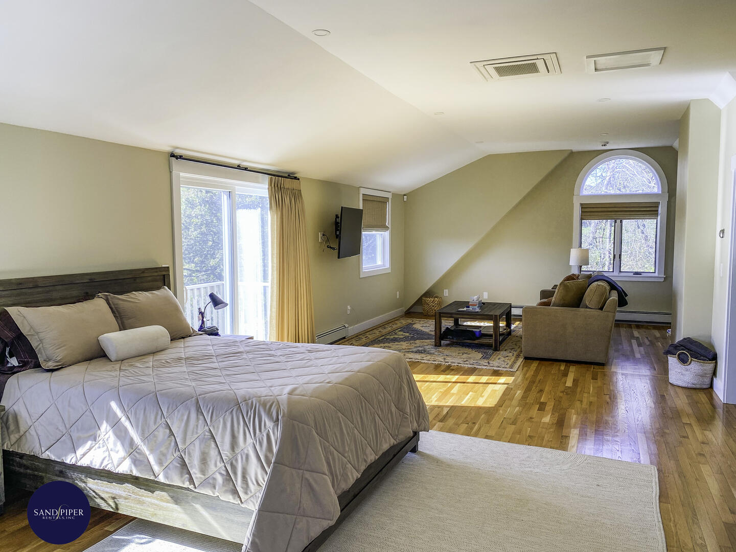 Main House - BR1, Pair of Ensuite Baths and Sitting Area with Television, Doors to Deck, Second Floor