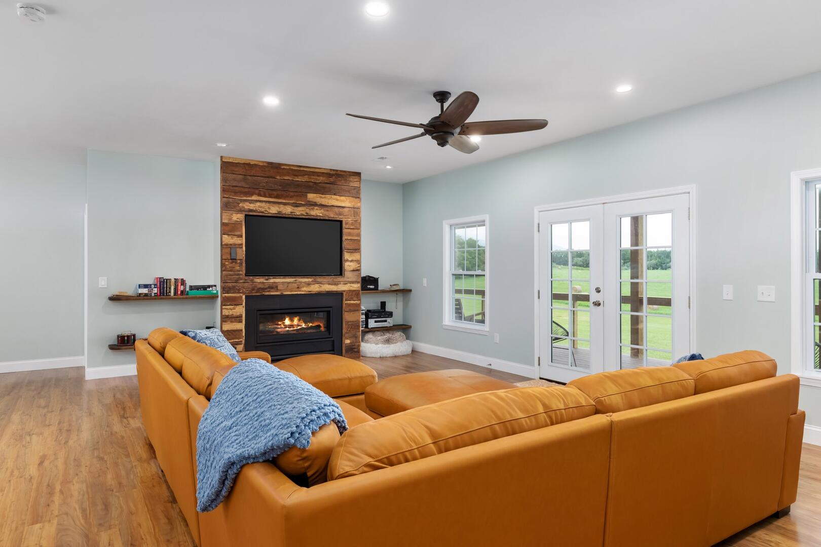 Open living room dining room and family room