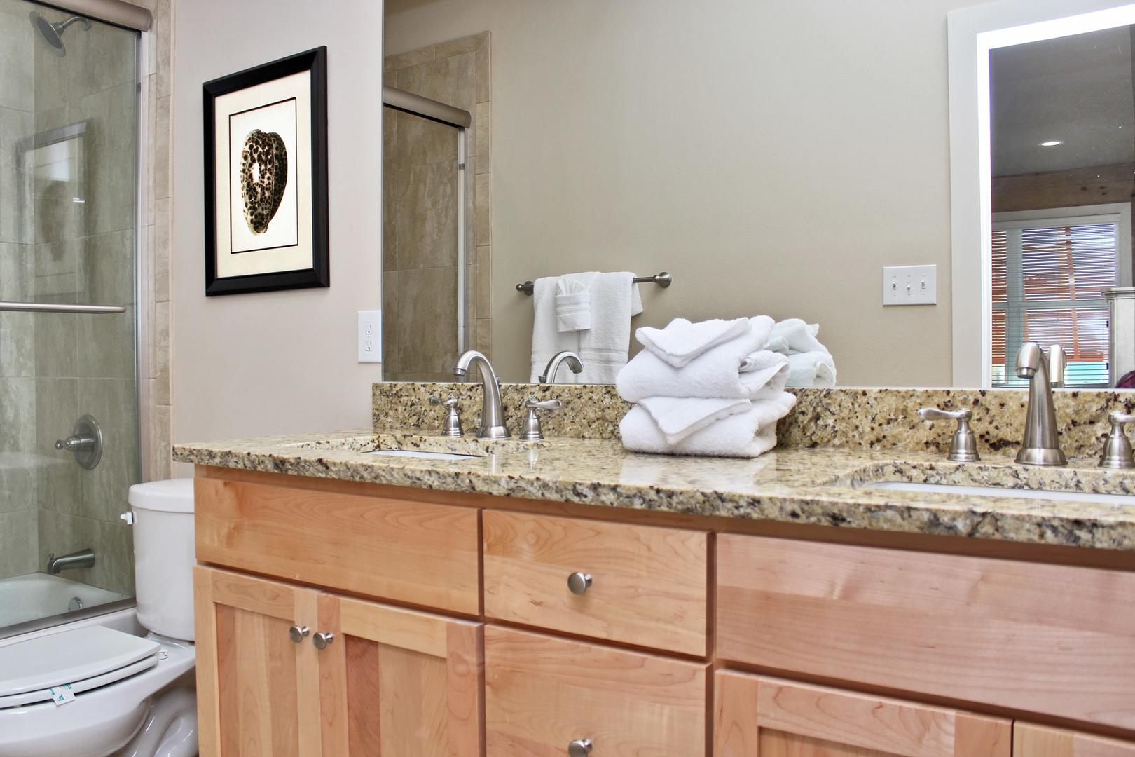 Bath Tub and Shower Combo with Double Granite Vanity